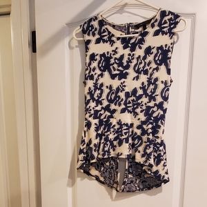 BCBGMaxAzria peplum sleeveless with zipper navy and ivory top